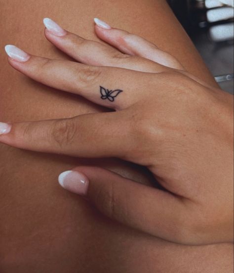 Tiny Butterfly Finger Tattoo, Inside Of Finger Tattoo, Middle Finger Tattoo For Women, Tattoo Between Fingers, Finger Tattoos Inside, Finger Butterfly Tattoo, Inside Finger Tattoo, Butterfly Tattoo Finger, Butterfly Finger Tattoo