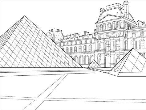 Louvre Museum Drawing, Museum Drawing, Drawing Paris, Louvre Paris, Louvre Museum, Architecture Drawing, Paris France, Louvre, Paris