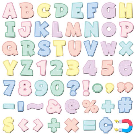 PRICES MAY VARY. Comprehensive Magnetic Letter Numbers Kit: the pastel magnetic letters and numbers kit is the ideal tool to meet your daily language needs; It features an engaging collection of various letters (a total of 68) from A to Z, numbers (a total of 35) from 0 to 9, punctuation marks and common signs(a total of 49), use bold, easy to view Suitable Size and Durable Material: the magnetic letters and numbers kit designed for whiteboards has a standard size of about 5 cm/2 inches, making Letter And Number Fonts, Classroom Fridge, Whiteboard Classroom, Magnetic Alphabet Letters, Cartoon Inspiration, 5 Birthday, Magnetic Letters, Effective Teaching, Punctuation Marks