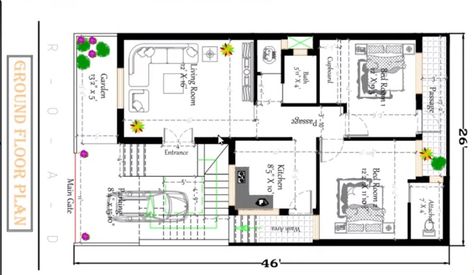 South Facing House Design Plan in India, 26*46 Size House Basic Elements of Home Design South Facing House Plan, Home Construction Cost, South Facing House, West Facing House, 30x40 House Plans, Narrow House Plans, 2bhk House Plan, House Main Gates Design, Indian House Plans