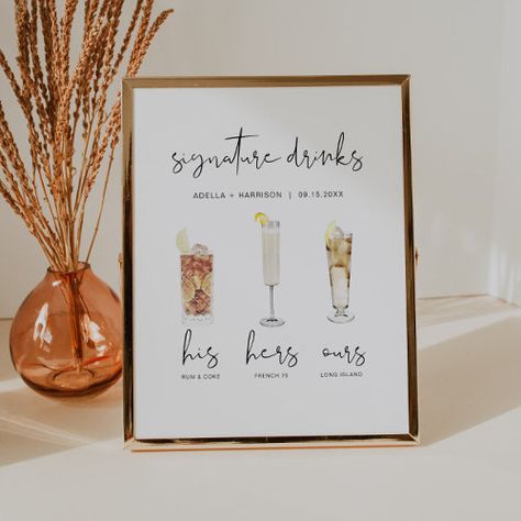 $11.65 | ADELLA Minimal Watercolor Cocktail Signature Drink - his hers ours, signature drink sign, wedding signature drink sign, signature cocktail sign, watercolor cocktail sign, his and hers drink sign, modern minimalist wedding sign, simple wedding sign, typography wedding sign, classic wedding signage Signature Drink Wedding, Drink Wedding, Signature Wedding Drinks Sign, Minimal Watercolor, Signature Cocktail Sign, Drink Poster, Wedding Signature Drinks, Signature Cocktails, Bar Poster