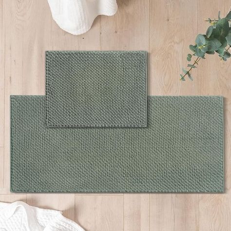 Amazon.com: FRESHMINT Chenille Bathroom Rugs Sets 2 Piece, Non-Slip Bath Mats Set for Bathroom, Water Absorbent Bath Rug, Washable Set of 2 Shower Floor Mat Bathroom Runner 17"x24"+20"x47", Sage Green : Home & Kitchen Green Bathroom Shower Curtains, Bathroom Rug Green, Best Bath Mats, Primary Bathroom Decor, Sage Bathroom Decor, Sage Green Bathroom Decor, Teal Bathroom Rugs, Bath Mat Ideas, Bathroom Rug Ideas