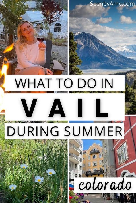 The Best Things To Do In Vail, Colorado During The Summer Mountain Vacation Outfits, Summer Travel Outfit Ideas, Colorado Summer Outfits, Vail Summer, Vail Colorado Summer, Colorado Vacation Summer, Vail Village, Road Trip To Colorado, Mountain Aesthetic