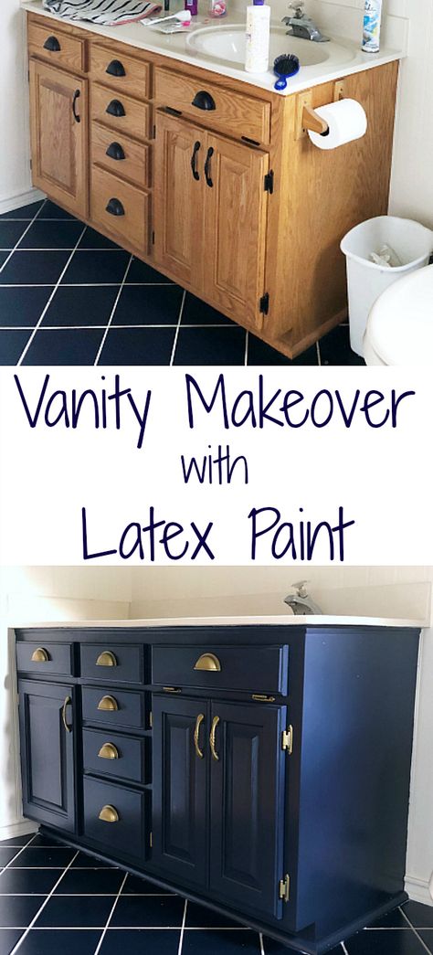 Painting A Vanity, Vanity Makeover, Diy Bathroom Makeover, Painted Vanity, Latex Paint, Bathroom Redo, Remodel Bedroom, Shower Design, Painting Cabinets