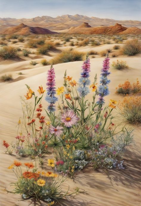 Desert Wildflower Mirage Check more: https://paintlyx.com/desert-wildflower-mirage/ Desert Wildflowers, Desert Mirage, Art Ideas, Wild Flowers, Quick Saves, Art