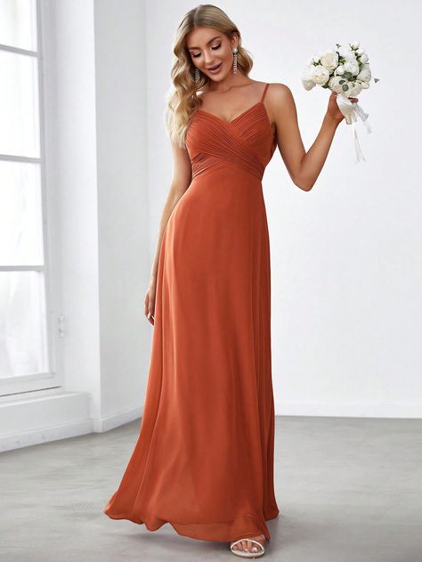 EVER-PRETTY Solid Maxi Chiffon Bridesmaid DressI discovered amazing products on SHEIN.com, come check them out! Burnt Orange Bridesmaid Dresses, Gigi Dress, Orange Bridesmaid, Burnt Orange Weddings, Orange Bridesmaid Dresses, Goddess Gown, Burnt Orange Dress, Ever Pretty, Chiffon Bridesmaid Dress