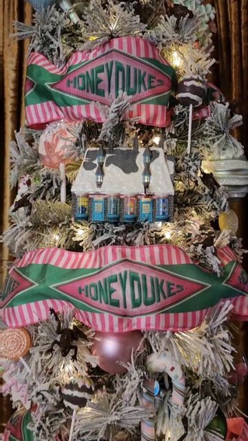 Honey Dukes Christmas Tree, Candy Filled Ornaments, Ribbon On A Tree, Cookie And Ice Cream, Ice Cream Ornaments, Harry Potter Tree, Filled Ornaments, Themed Trees, Make Labels