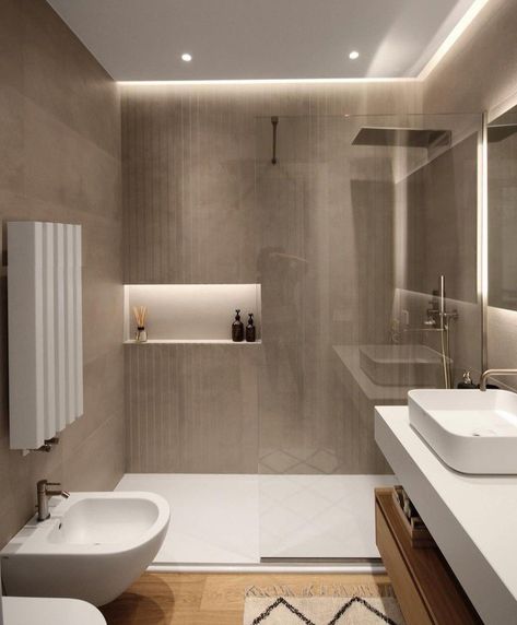 Small Size Bathroom Design, Bathroom Minimal, Minimal Bathroom, Loft Bathroom, Faux Plafond, Bathroom Redesign, Dream Bathrooms, Bathroom Layout, Elegant Homes