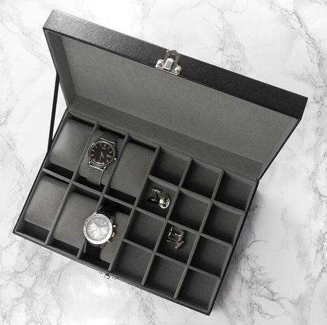 This luxury watch and cufflink box is a fantastic way to organise and display his or her most precious accessories.  With space for up to 6 watches and up to 12 pairs of cufflinks, there is plenty of room.  He'll know exactly where his favourite watch is and that special pair off cufflinks with this handy storage solution. Personalised Watch, Personalized Flip Flops, Personalized Travel Mugs, Watch Cufflinks, Personalized Watches, Cufflink Box, Personalized Cufflinks, Croc Leather, Perfect Gift For Him