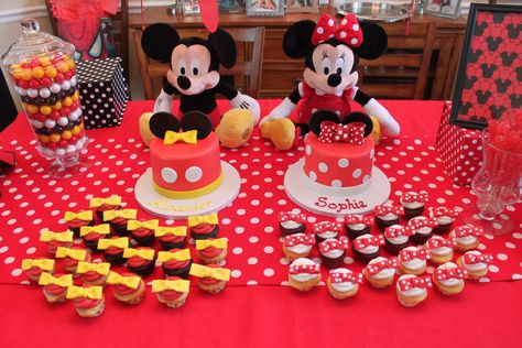 Mickey and Minnie First Birthday Cakes by Sweet Tweets Cakery. Mickey And Minnie Mouse Birthday Decorations, Mickey And Minnie Twin First Birthday Party, Mickey Minnie Twin Birthday Party, Mickey Minnie Birthday Party Twins, Mickey And Minnie Party Decorations, Twin Mickey And Minnie Birthday Cake, Twins Mickey And Minnie 1st Birthday, Mickey And Minnie Birthday Party Twins, Mickey And Minnie Twin Birthday Party