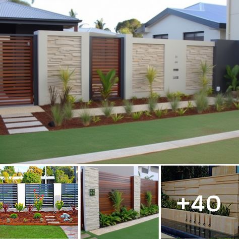 Happy home - 40 Ideas to Inspire Your New Boundary Wall. Boundary Wall Design, Gate Ideas, Boundary Walls, Small Studio Apartment, Rock Garden Landscaping, Balcony Railing, E 40, Small Backyard Landscaping, Rock Garden