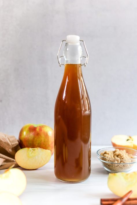 Apple Crisp Syrup (Starbucks Copycat Recipe) - bits and bites Apple Cinnamon Simple Syrup, Starbucks Apple Crisp Syrup, Copycat Starbucks Apple Crisp Syrup, Apple Spice Syrup, Apple Cider Coffee Syrup, Apple Pie Syrup, Apple Crisp Syrup For Coffee, Green Apple Syrup Recipe, Apple Crisp Syrup