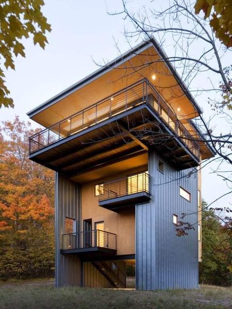 Contemporary Lake House, Modern Cabin Design, Sustainable House Design, Glen Lake, Tower House, Casa Container, Modern Cabin, Cabin Design, Style At Home