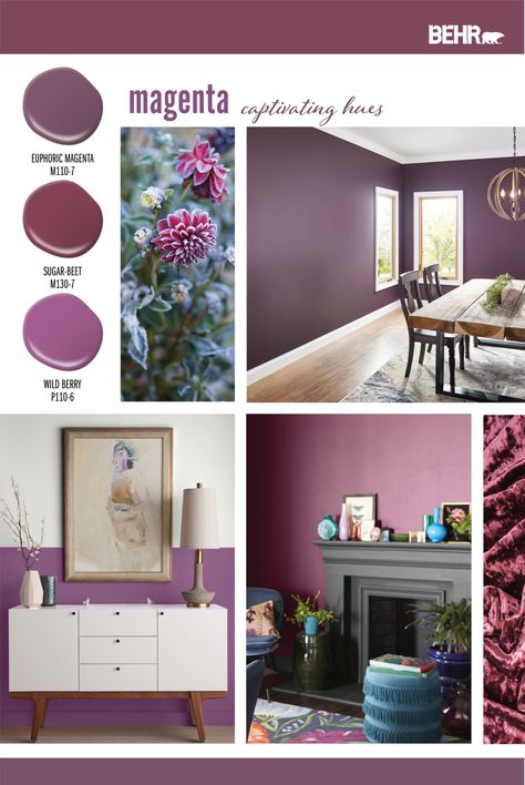 Magenta, captivating hues - Colorfully BEHR Magenta Bedroom, Magenta Bedrooms, Magenta Walls, Condo Inspiration, Blush Bedroom, March Colors, Color Of The Month, White Console Table, Mount Royal