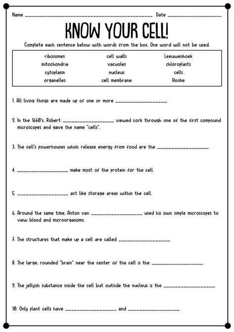 Explore the wonders of cells with our engaging science worksheets. Unleash your curiosity now! #ScienceWorksheets #AllCells #STEMLearning #scienceworksheetsall Science 6th Grade Worksheets, Homeschool Science Worksheets, 1st Grade Science Worksheets Free Printable, Middle School Science Worksheets, 8th Grade Social Studies Worksheets, Homeschooling 7th Grade, Science Worksheets For 4th Grade, 7th Grade Worksheets Free Printable, Homeschool 7th Grade