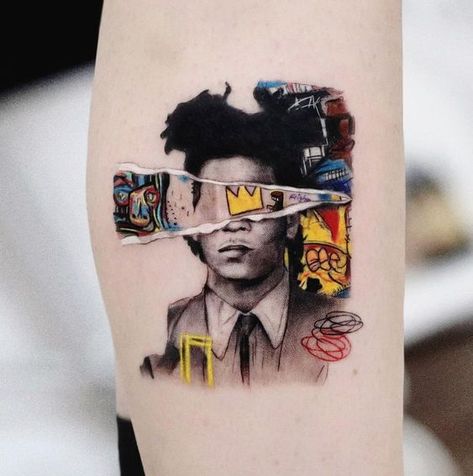 Basquiat Portrait Tattoo|#tattoo #handtattoo #tattoos #tattooartist 955 Basquiat Portrait, Basquiat Tattoo, Basquiat Skull, Tattoo Artist Quotes, Collage Tattoo, Pin Up Tattoos, Tattoo Magazines, Different Tattoos, Free Tattoo