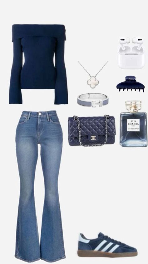 Outfit With Flare Jeans, Outfits With Flares, Blue Top Outfit, Flare Jean Outfit, Style Flare Jeans, Flare Jeans Outfit, Latina Fashion Outfits, Trendy Outfits For Teens, Outfit Inspo Casual