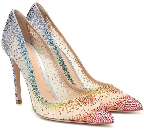 Gianvito Rossi Heels, Rainbow Heels, Walking In High Heels, Glitter Rainbow, Jeweled Shoes, Glitter Pumps, Jeweled Sandals, Rhinestone Shoes, Bridal Heels