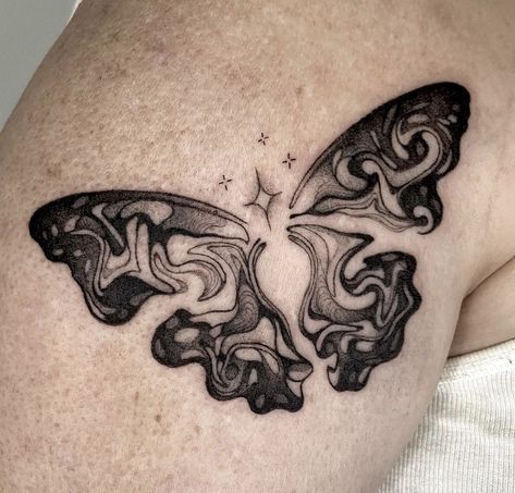 Butterfly Patchwork Sleeve Tattoo, Desert Butterfly Tattoo, Wavy Butterfly Tattoo, Fiery Butterfly Tattoo, Liquid Butterfly Tattoo, Interesting Butterfly Tattoo, Warped Butterfly Tattoo, Graphic Butterfly Tattoo, Groovy Butterfly Tattoo