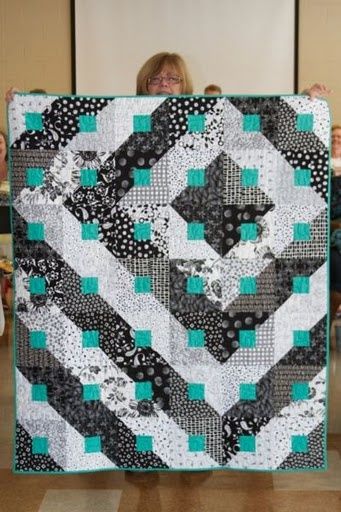 Love the aqua!  This is my one exception for biding with a light color.  Stunning! paradigm shift quilt | Black, White and Turquoise. Paradigm shift quilt | Turquoise Jean Quilts, Black And White Quilt, Colchas Quilting, Mccalls Quilting, Bright Quilts, Black And White Quilts, White Quilts, Quilt Modernen, Dog Quilts