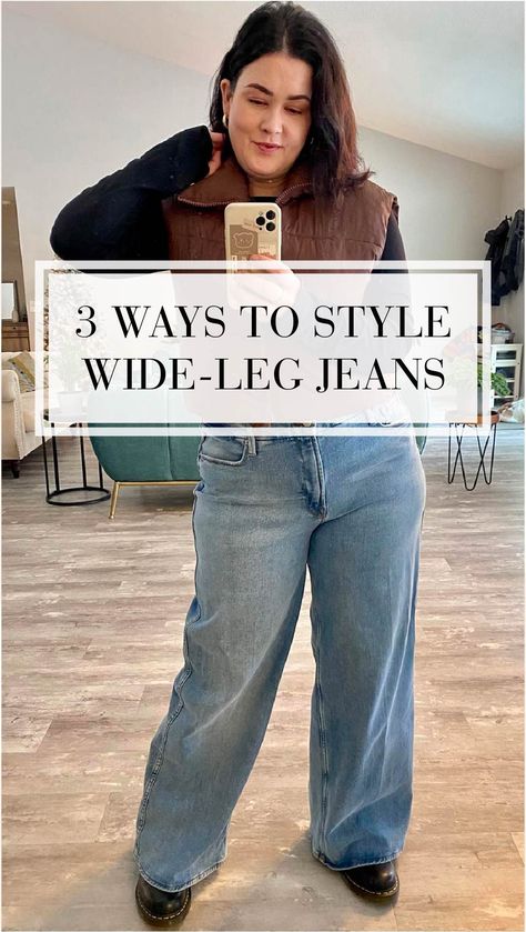 Wide Leg Jeans On Pear Shape, Wide Leg Jean Plus Size Outfit, Wide Leg Jeans Outfit Winter 2023, Wise Leg Jeans Outfit Winter, Big Leg Jeans Outfit, Booties With Wide Leg Jeans, Styling High Waisted Wide Leg Jeans, Wide Leg Jeans On Curvy Women, Styling Black Wide Leg Jeans