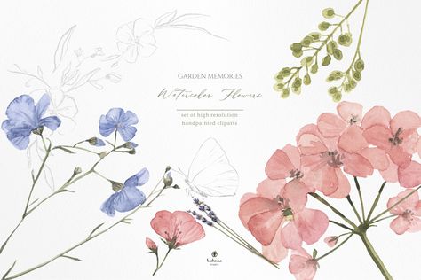 Pressed Floral, Landscape Elements, Adobe Photoshop Elements, Design Cards, Watercolor Logo, Graphic Design Lessons, Floral Elements, Cute Flower, Hand Art