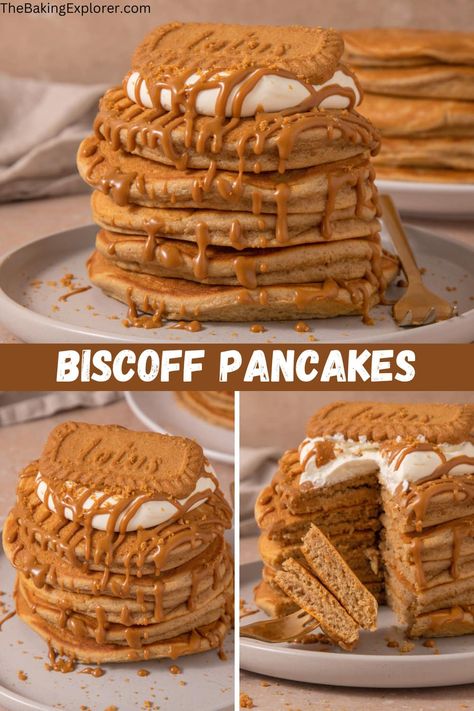 Biscoff Pancakes, Pancakes With Cream Cheese, Biscoff Cookie Recipe, Pancakes With Cream, Unhealthy Recipes, Food Core, Biscoff Recipes, Dessert Waffles, Uk Food