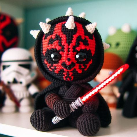 Crochet Star Wars Amigurumi Free Pattern, Darth Maul Crochet, Starwars Crochet Free Pattern, Crochet Yoda Pattern Free, Star Wars Amigurumi Pattern Free, Crochet Lightsaber, Star Wars Crochet Patterns Free, Star Wars Knitting, Crochet Astronaut