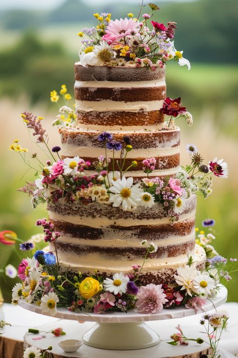 Click to explore 57 naked wedding cakes that are the perfect blend of simplicity and beauty. These cakes feature minimal frosting and natural accents, making them a popular choice for modern, rustic, and outdoor weddings. #rusticwedding #nakedweddingcake #weddingdessert Lightly Frosted Wedding Cake, No Frosting Wedding Cake, Wedding Cake No Frosting, Brownies Wedding Cake, Wild Flowers Cake, Wedding Cake Natural Flowers, Home Made Wedding Cakes, Naked Wedding Cakes With Flowers, Wedding Cake Naked Rustic