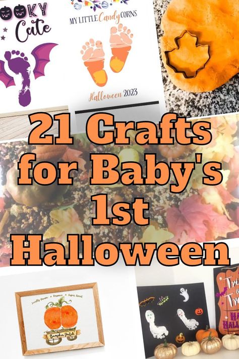 Cute Halloween Crafts For Babies, Easy Baby Halloween Crafts, Baby Handprint Halloween Craft, How To Cut Pumpkin For Baby To Sit In, Baby Halloween Crafts Ideas Paint, Foot Print Halloween Craft, 6 Month Old Crafts, Halloween Baby Diy Crafts, Baby Pumpkin Craft Ideas