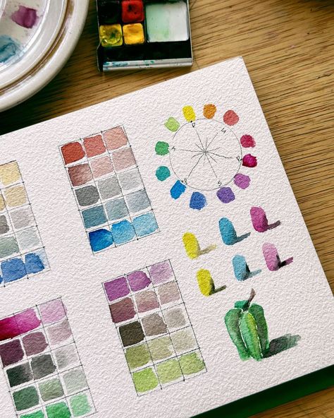 Kristin Van Leuven | Watercolor artist and instructor | Viridian and rose…a beautiful match made in heaven. Typically green and red cancel each other out because they’re complementary. However,… | Instagram Easy Watercolor Practice, Color Theory Watercolor, Watercolor Color Wheel, Watercolor Skin Tones, Painting Shapes, Polina Bright, Basic Watercolor, Watercolor Mixing, Watercolor Tips