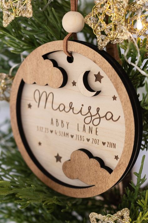 Delight guests with stylish wedding reception favors crafted from laser cut designs! Explore blessed Christmas themes and personalized gifts that leave a lasting impression. Wedding Reception Favors, Laser Cut Decor, Laser Cut Wood Crafts, Newborn Christmas, Christmas Custom, Wooden Ornament, Baby's First Christmas, Baby Keepsake, First Christmas Ornament