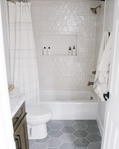 Lookbook | Shower White 6x6 Shower Tile, Alcove Tile Shower Ideas, Subway Tile Bathroom With Niche, Horizontal Niche Bathroom, Guest Bath Shower Tile, 6x6 White Tile Bathroom Shower Walls, Bathroom Neutral Tiles, Square Tile Tub Surround, Bathroom Tile For Shower Walls