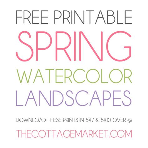 Free Printable Spring Watercolor Landscapes - The Cottage Market Watercolor Templates Printables Free, Watercolor Templates Printables, Watercolor Printable Free, Free Watercolor Printable, Learn Watercolor Painting, Spring Watercolor, Watercolor Landscapes, Spring Printables, Watercolour Landscape