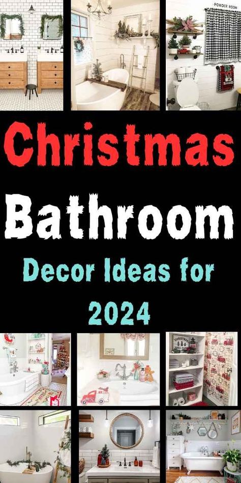 Seasonal Splendor: 30 Top Christmas Bathroom Decor Ideas for 2024 Christmas Decor Ideas Restroom, Christmas Small Bathroom Decor, Snowman Bathroom Decor, Christmas Ideas For Bathroom, Guest Bathroom Christmas Decor Ideas, Decorate Bathroom For Christmas, Decorating Bathroom For Christmas, Christmas Decor Ideas For Bathroom, Farmhouse Christmas Bathroom