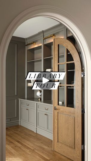 Built In Arch Bookshelves, Arched Library Wall, Internal Archways, White Oak French Doors, Arch French Doors, Arched French Doors Interior, Veranda Estate Homes, Archways In Homes, Arched French Doors