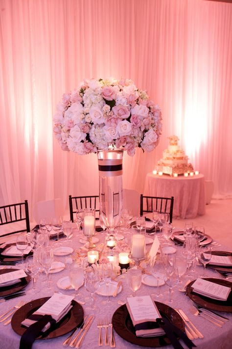 Cobalt Events Wedding; Black & Blush Wedding at the Four Seasons Pink And Black Quinceanera Decorations, 15 Party Ideas Quinceanera, Sweet 15 Party Ideas Quinceanera, Sweet 15 Party Ideas, Quince Themes, Quinceanera Centerpieces, Pink Quinceanera, Quinceanera Pink, Pink Sweet 16