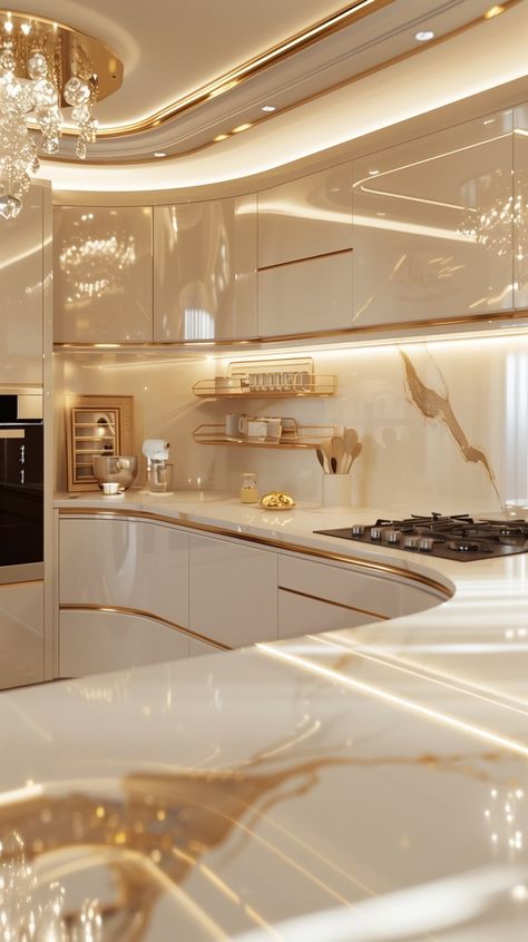 Stylish Kitchen Countertops Ideas - Remodr White Kitchen With Gold Accents, Elegant Kitchen Design, Modern Luxury Kitchen, Diy Kitchen Backsplash, تصميم داخلي فاخر, Desain Furnitur Modern, Kitchens Luxury, Dream Kitchens Design, تصميم للمنزل العصري