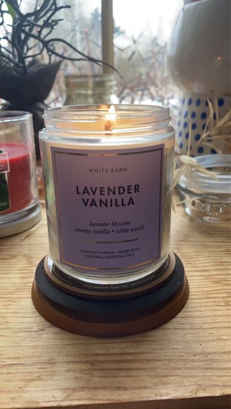 LAVENDER VANILLA candle | omgggg this is a neeeeed White Barn Candles, Lavender Vanilla Candle, Wood Scented Candles, White Barn Candle, Lavender Vanilla, Vanilla Candle, White Barn, Scented Soy Candles, Natural Essential Oils