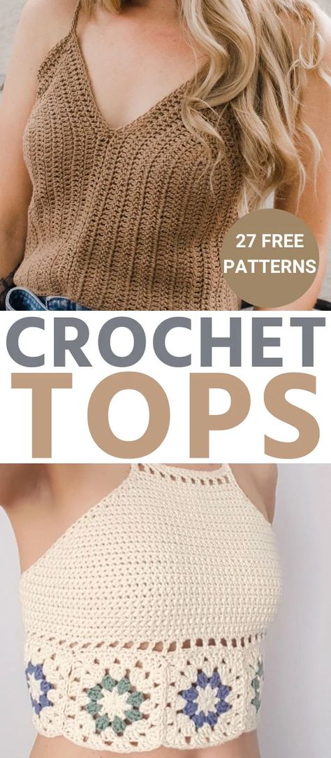 Use this great collection of crochet crop tops and crochet tanks to make your next crocheted top! All Free crochet patterns! Crochet Tank Top Free, Crochet Halter Top Pattern, Débardeurs Au Crochet, Halter Top Pattern, Crochet Crop Top Pattern, Mode Crochet, Crochet Ladies Tops, Crochet Tops Free Patterns, Crochet Style