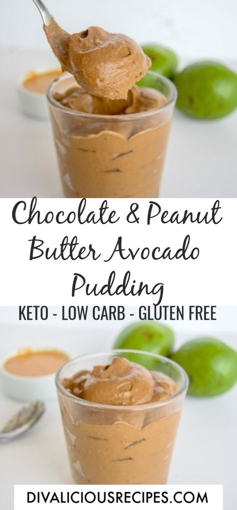 A rich and creamy chocolate peanut butter pudding with avocado makes a delicious low carb and gluten free pudding. #peanutbutter #avocado #keto #lowcarb #glutenfree #grainfree Chocolate Peanut Butter Pudding, Gluten Free Pudding, Peanut Butter Pudding, Avocado Keto, Avocado Dessert, Healthy Nutrition Plan, Avocado Pudding, Butter Pudding, Postre Keto