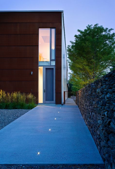 millerton residence jan 2015 Modern Landscape Lighting, Path Lighting, Contemporary Barn, Outdoor Luxury, Modern Landscape Design, Exterior Cladding, Path Lights, Modern Barn, Corten Steel