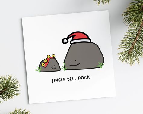 Jingle Bell Rock Card, Punny Christmas Card, Cute Holiday Card, Card for Him, Funny Rock Card, Recycled Card Card Size (choose from): 120mm x 120mm or 144 x 144mm Card Weight: 300gsm Printed on recycled fleck card - blank inside Add a personalised message inside the card! Please make sure you click on the 'Personalised Message' option in the drop down box, if 'Blank Inside' is selected, I won't be able to add your message. Please add your personalised message for inside the card in the personali Cute Holiday Card Ideas, Corny Christmas Cards, Cute Funny Christmas Cards, Christmas Cards Unique, Diy Christmas Cards Funny, Funny Christmas Cards Handmade, Silly Christmas Cards, Christmas Birthday Cards Ideas, Christmas Funny Cards