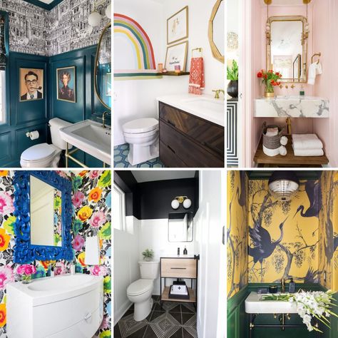 Stop overlooking the design potential in your powder room! These small bathrooms are often ignored because they feel unimportant. But a half bath can actually be the most fun room to design! Because they are typically small, they give us the perfect opportunity to practice our design skills, experiment with bold design choices, and get creative with colors. These small powder room ideas will inspire you to transform this often-overlooked space into a stunning room full of style! Small Powder Room Ideas, Coastal Powder Room, Half Bath Design, Small Half Bath, Small Bathroom Wallpaper, Small Powder Room, Modern Powder Rooms, Beautiful Tile Floor, Powder Room Ideas