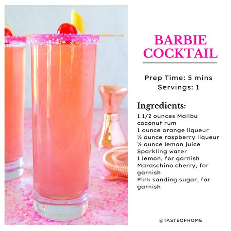 Pink Alcoholic Drinks Aesthetic, Barbie Marathon, Pink Alcoholic Drinks, Drunk Baby, Barbie Cocktail, The New Barbie Movie, Chill Bar, Fun Drink Recipe, Fun Drinks Alcohol