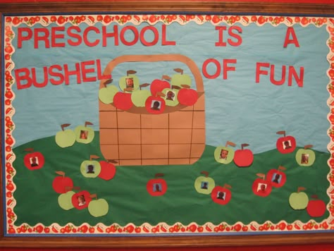 Fall Bulletin Board 2011 - Preschool is a bushel of fun Apple Bulletin Boards Preschool, Fall Apple Bulletin Board Ideas, Apple Bulletin Board Ideas Preschool, Fall Preschool Bulletin Boards, September Bulletin Board Ideas Preschool, September Bulletin Board Ideas, Board Ideas For Preschool, Bulletin Board Ideas For Preschool, Apple Bulletin Boards