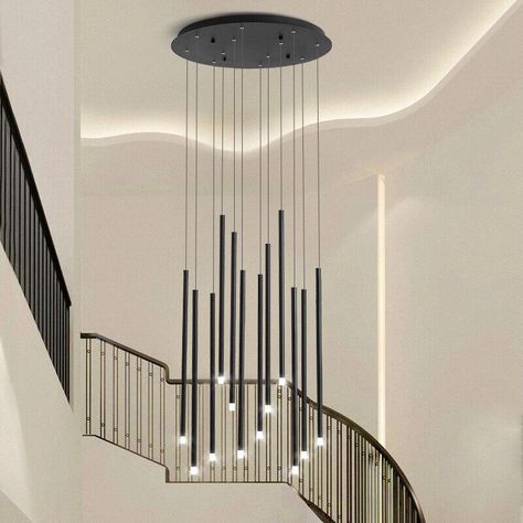 Long Hanging Lights, Cluster Pendant Lighting, Nordic Living Room, Staircase Chandelier, Living Room Loft, Modern Staircase, Led Ceiling Lamp, Chandelier In Living Room, Suspension Lamp