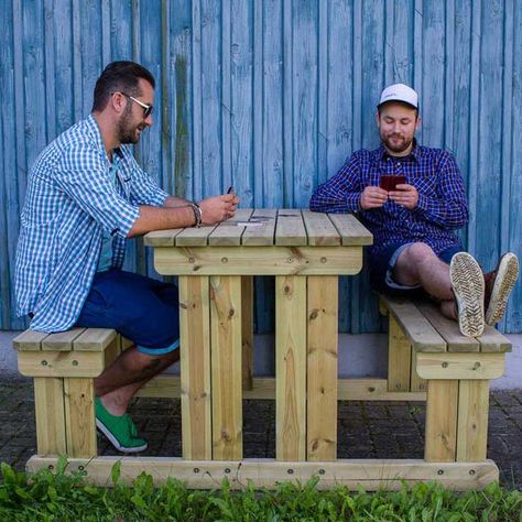 Bar Leaner, Pallet Picnic Tables, Pallet Garden Benches, Build A Picnic Table, Hampton Garden, Diy Picnic Table, Picnic Table Plans, Picnic Table Bench, Wooden Picnic Tables