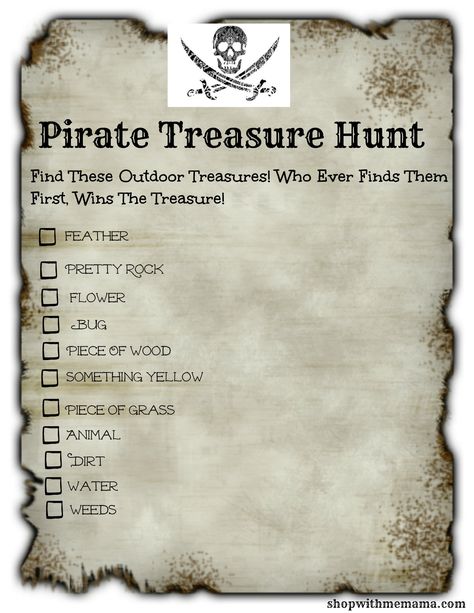 Kids bored this summer? Print out this fun Pirate Treasure Hunt Free printable! Get your kids outdoors and keep them entertained this summer! Pirate Camp Ideas, Pirate Projects For Kids, Pirate Summer Camp Ideas, Pirate Crafts For Kids Summer Camps, Pirate Week Activities For Kids, Pirate Theme Crafts, Pirate Themed Crafts, Pirate Treasure Hunt For Kids, Pirates Activities