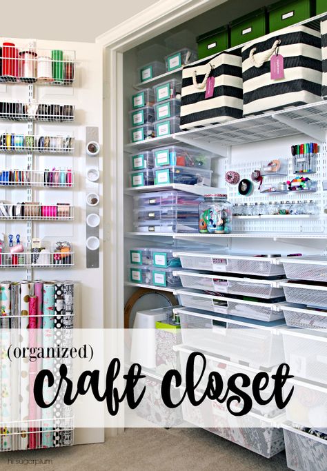 Organized Craft Closet, Craft Storage Closet, Craft Room Closet, Organiser Son Dressing, Craft Closet Organization, Closet Room Organizer, Craft Closet, Hi Sugarplum, Scrapbook Organization